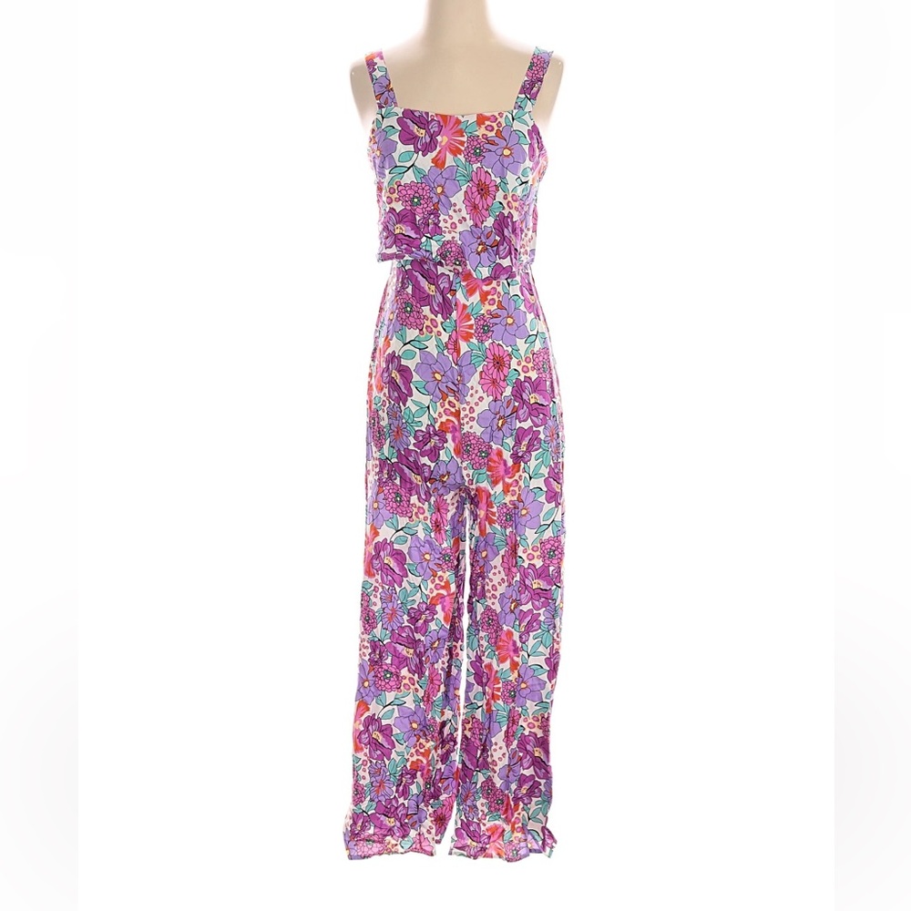 SHEIN Purple Blue White Floral Jumpsuit Zipper Back XL